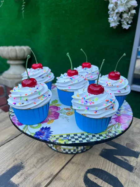 Artificial Fake Cake Cupcakes Set. 6 Cherry sprinkles Themed cupcakes. Prop Pro