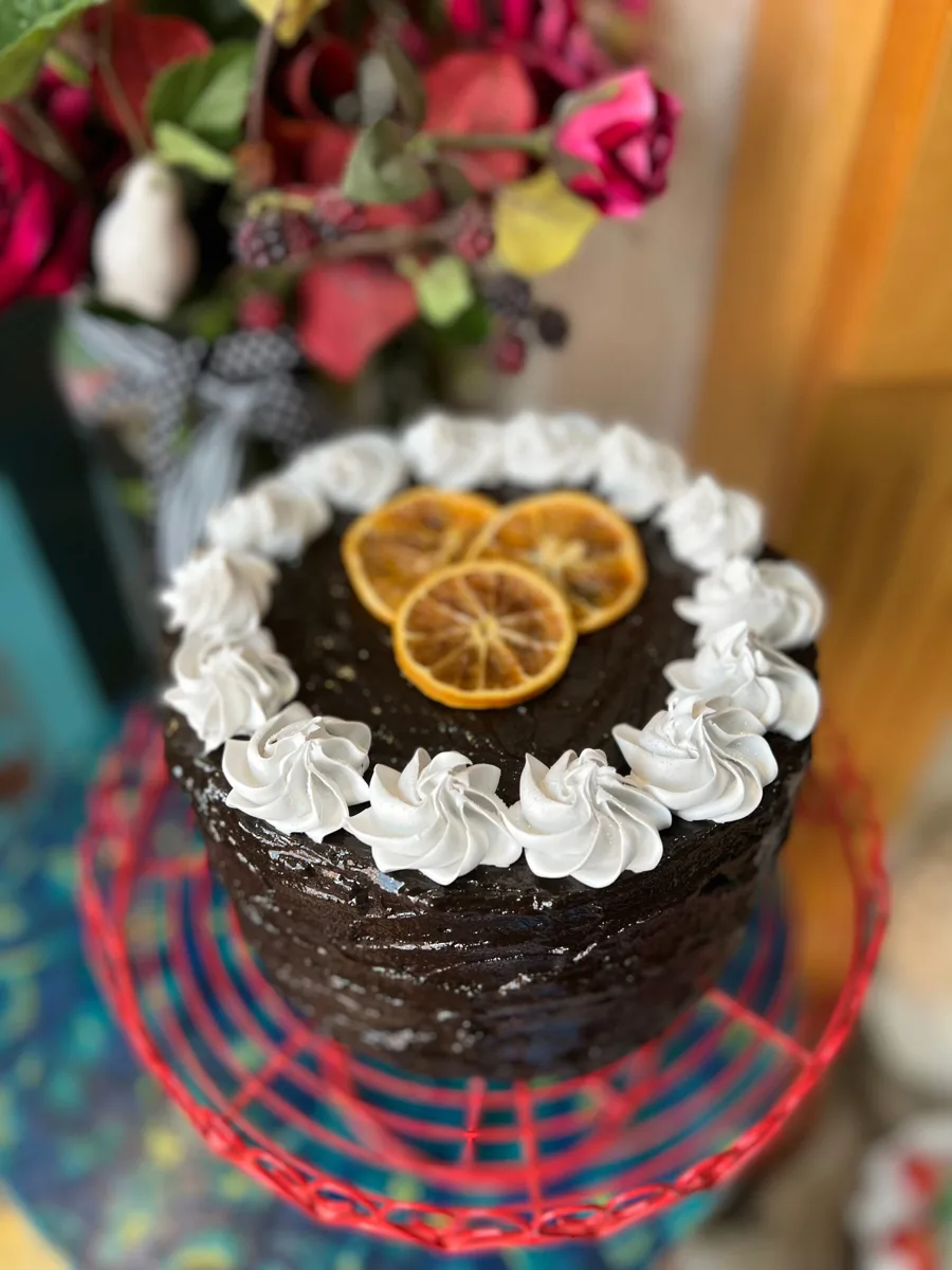 Artificial Fake Cake. 8” fake orange chocolate Cake. Faux cake. Prop Props Kitc, photograph 3