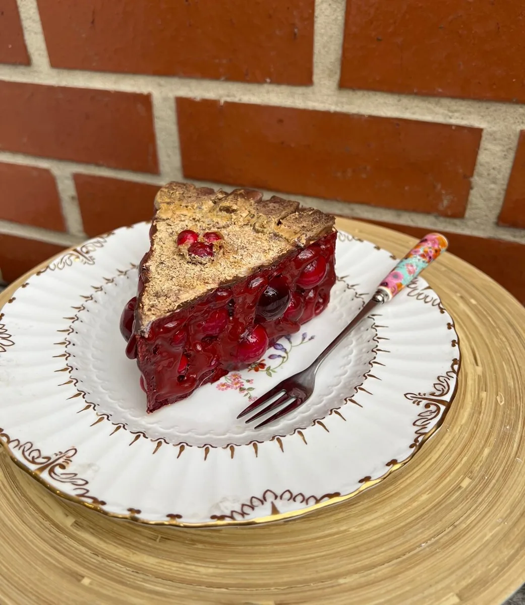 Artificial Fake Cherry Pie Slice. Prop Props Kitchen Table Display, photograph 1