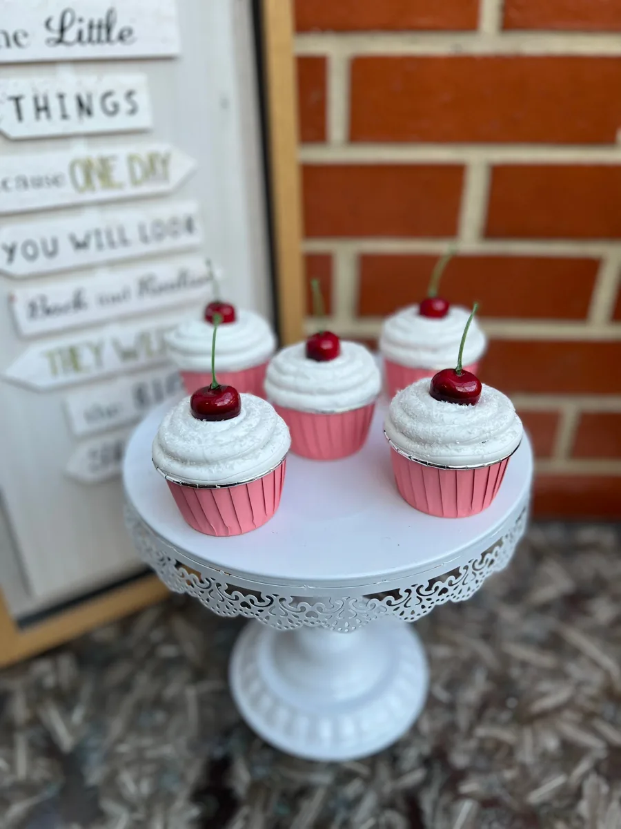 Artificial Fake Cake Cupcakes Set. 5 Cherry coconut Theme cupcakes. Prop Props, photograph 4