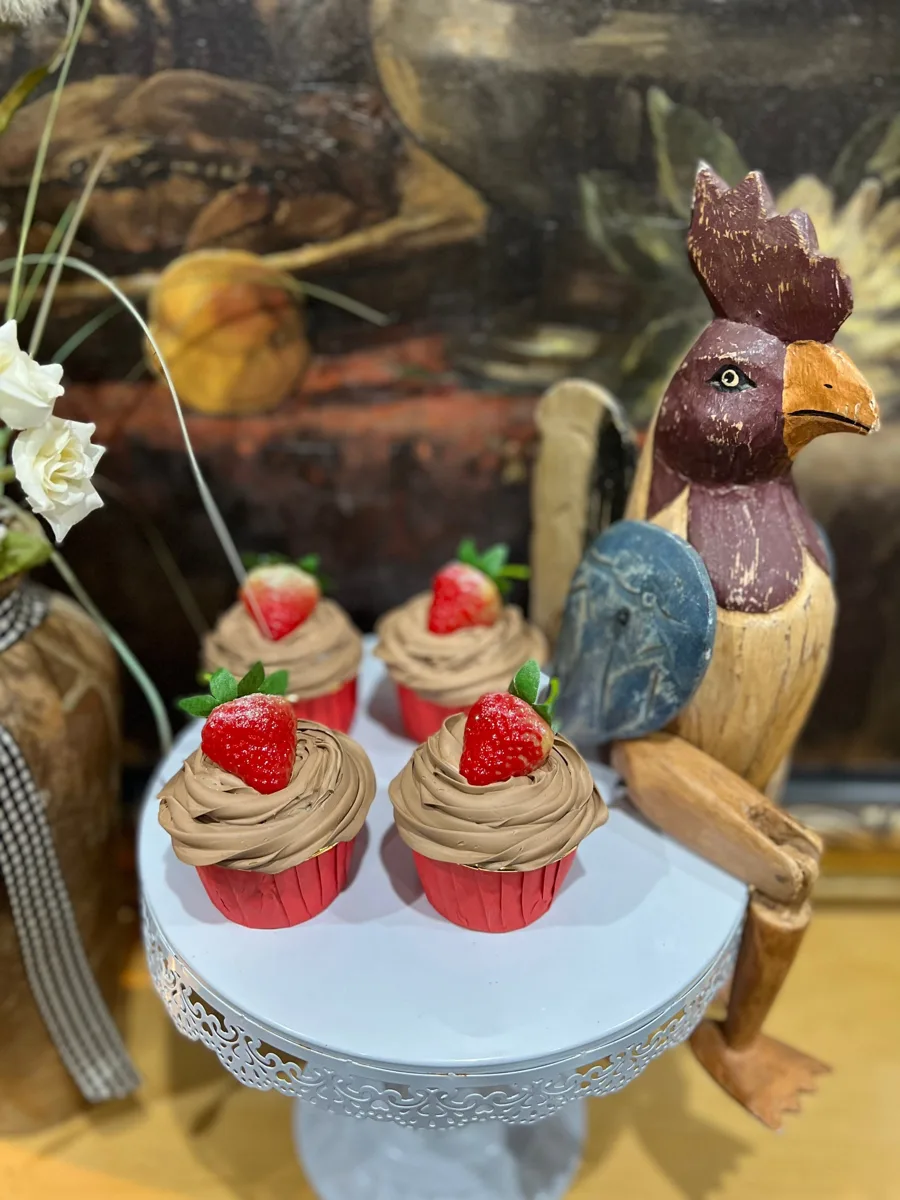 Artificial Fake Cupcakes Set. Strawberry chocolate Theme. Prop Props Kitchen Ta, photograph 6