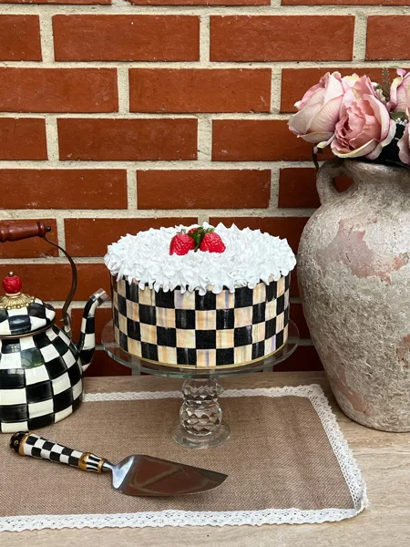Artificial Fake Cake. 10” Fake Strawberry Cake. Black Courtly Inspired style