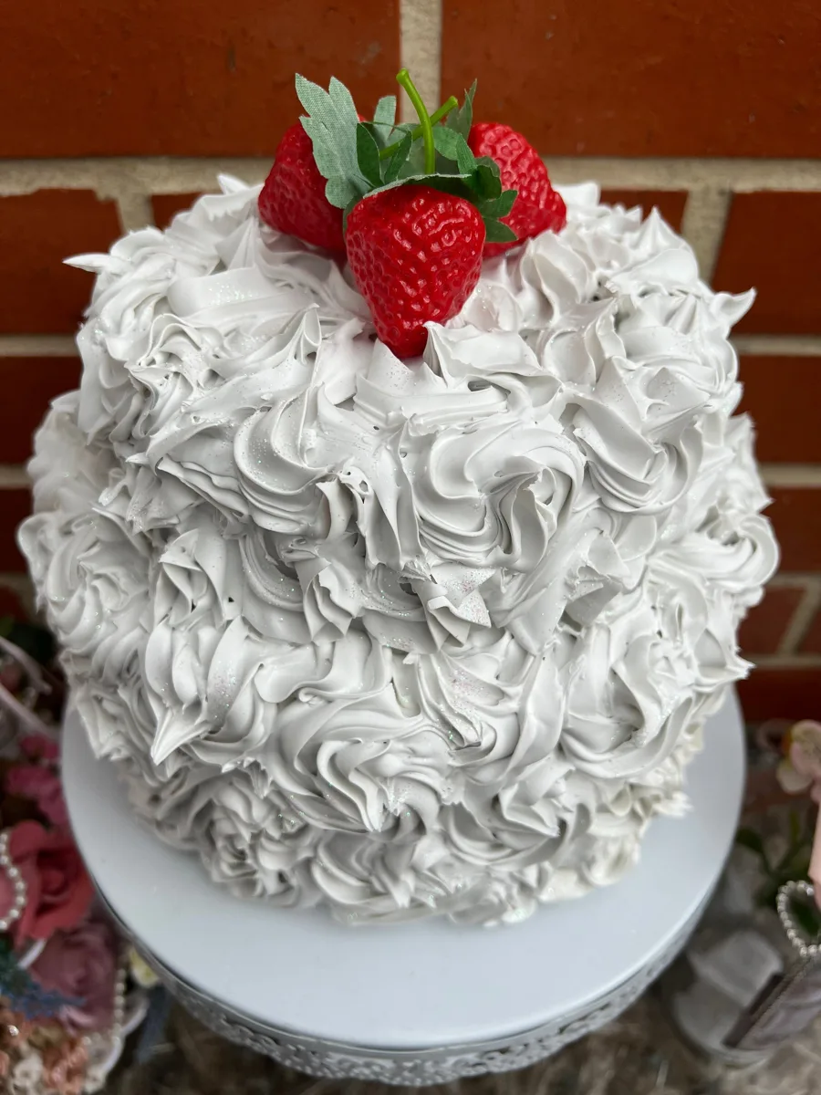 Artificial Fake Cake. White flower icing Sponge Cake 10” and 6” 2 layers. Prop, photograph 3