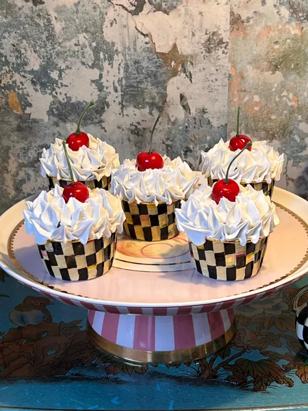 Artificial Fake Cupcakes. Set of 5 Black Check-Inspired Style. Black checkers