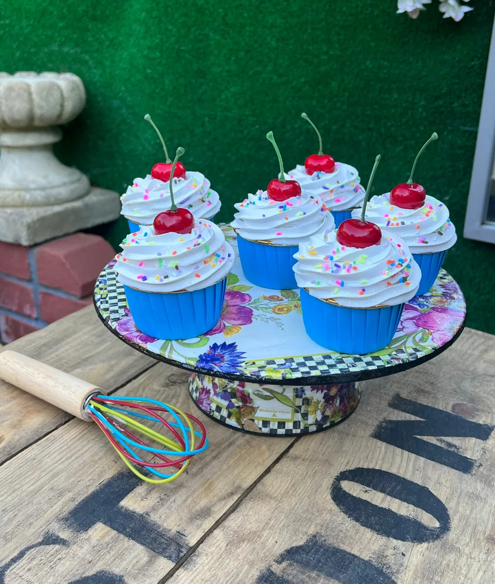 Artificial Fake Cupcakes Set. Cherry sprinkles Theme. Prop Props Kitchen Table, photograph 2