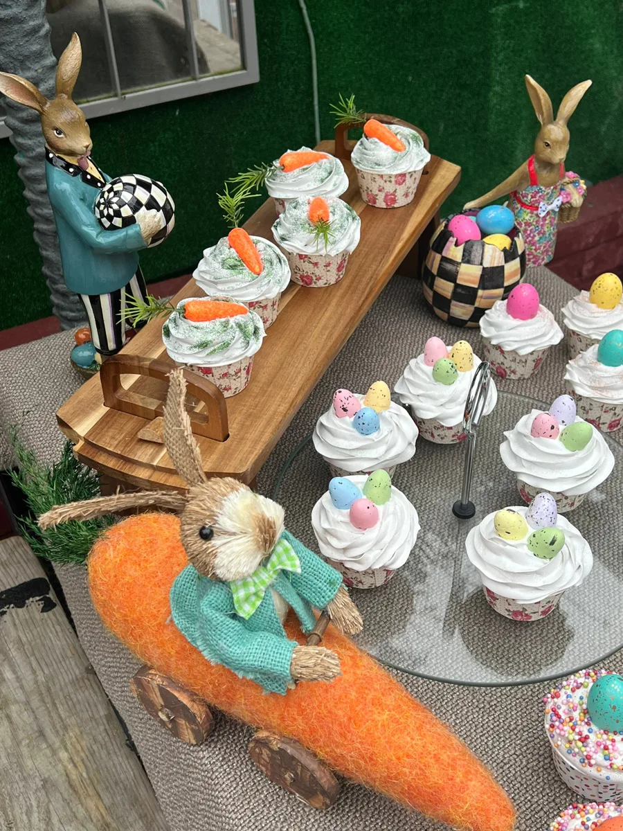 Artificial Fake Cake. Easter Cupcakes. Easter bunny Prop Props Kitchen Table Di, photograph 8