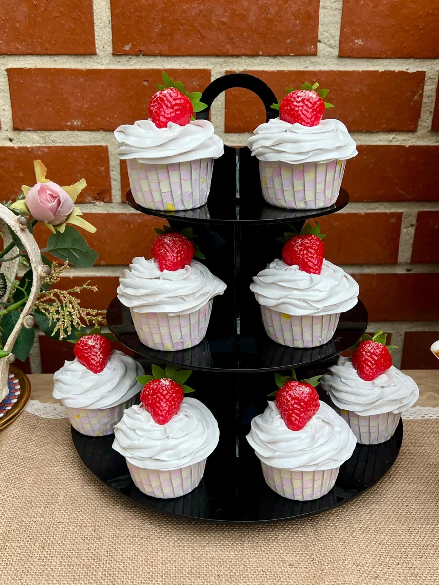 Artificial Fake Cupcakes. Set of 10 Rosy Inspired style Check. Pink checkers, photograph 1