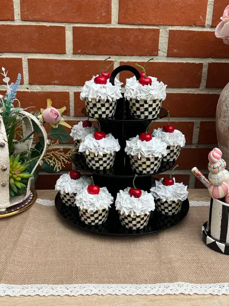 Artificial Fake Cupcakes. Set of 10 Black Check Inspired style. Black check