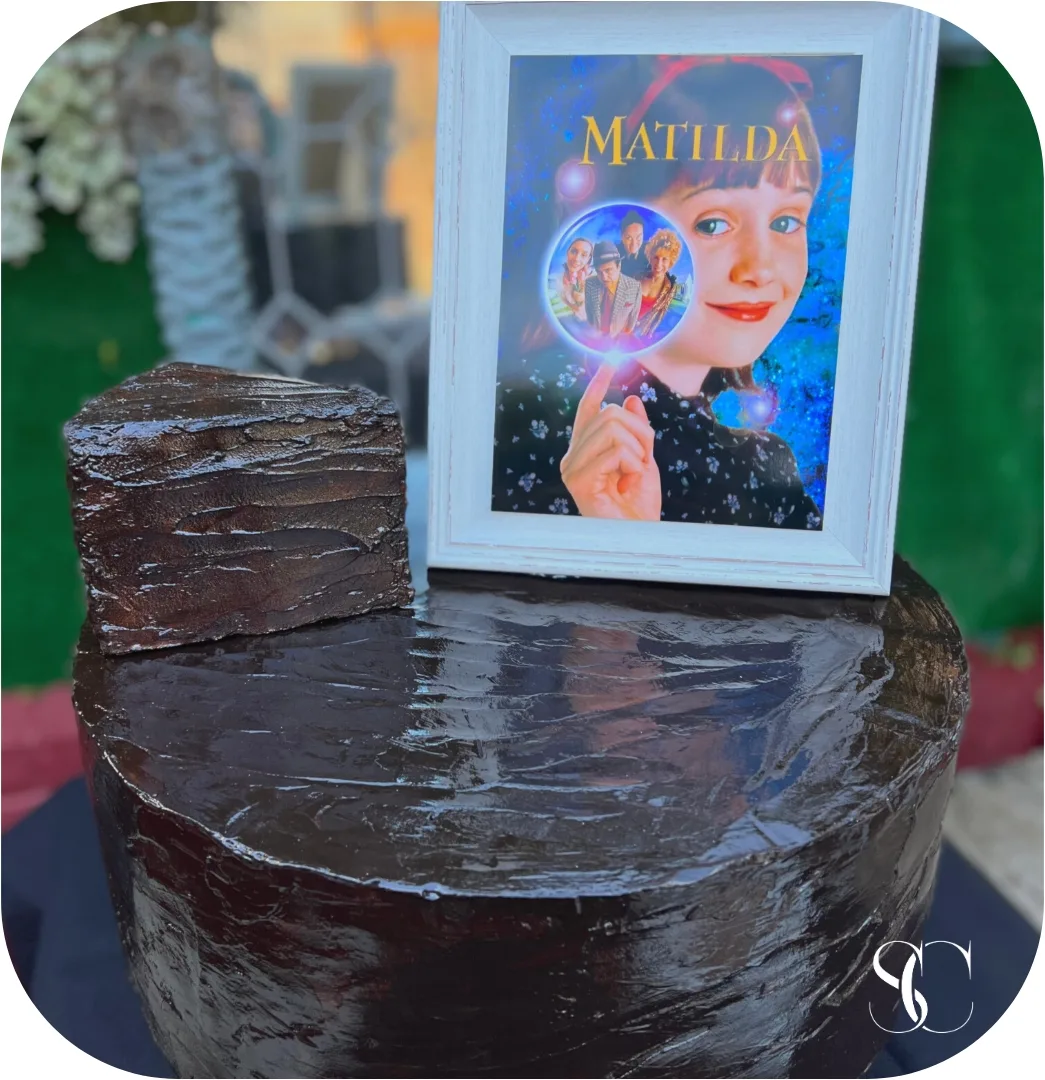 Fake Artificial Giant 15” plain chocolate cake, Matilda inspired style, photograph 7