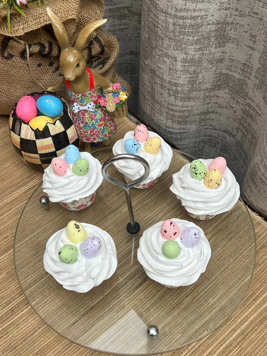 Artificial Fake Cake. Easter Cupcakes. Easter bunny Prop Props Kitchen Table Di, photograph 5