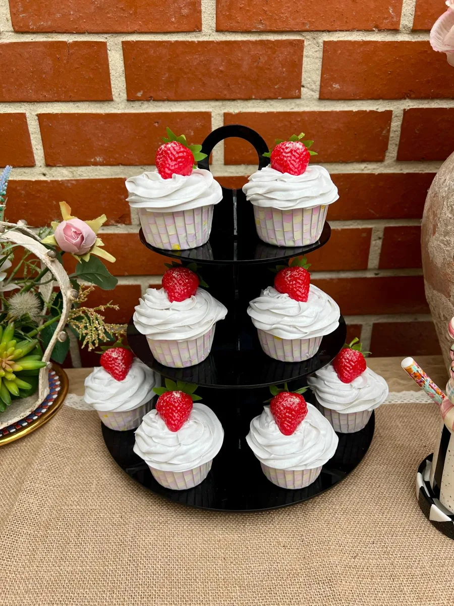 Artificial Fake Cupcakes. Set of 10 Rosy Inspired style Check. Pink checkers, photograph 3