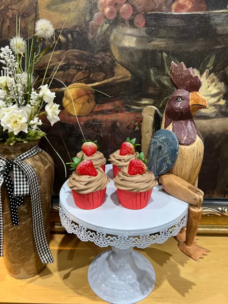 Artificial Fake Cupcakes Set. Strawberry chocolate Theme. Prop Props Kitchen Ta