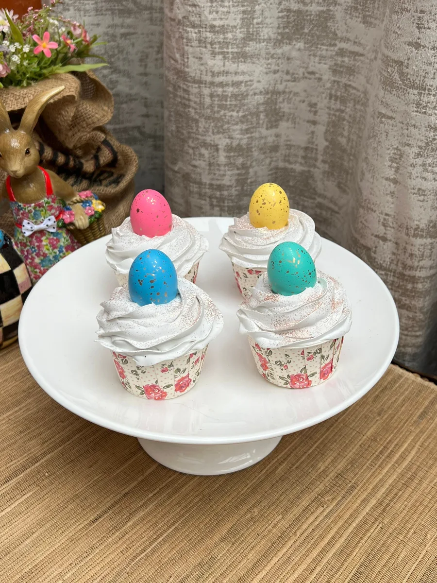 Artificial Fake Cake. Easter Cupcakes. Easter bunny Prop Props Kitchen Table Di, photograph 3