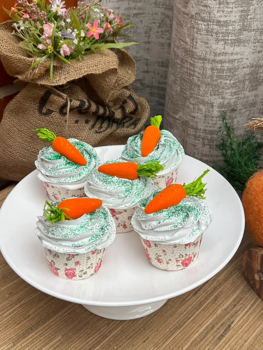 Artificial Fake Cake. Easter Cupcakes. Easter bunny Prop Props Kitchen Table Di, photograph 1