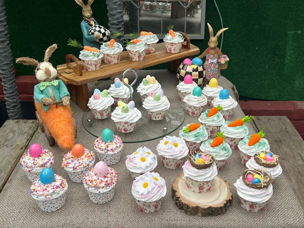 Artificial Fake Cake. Easter Cupcakes. Easter bunny Prop Props Kitchen Table Di