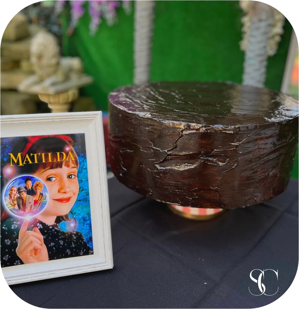Fake Artificial Giant 15” plain chocolate cake, Matilda inspired style, photograph 3