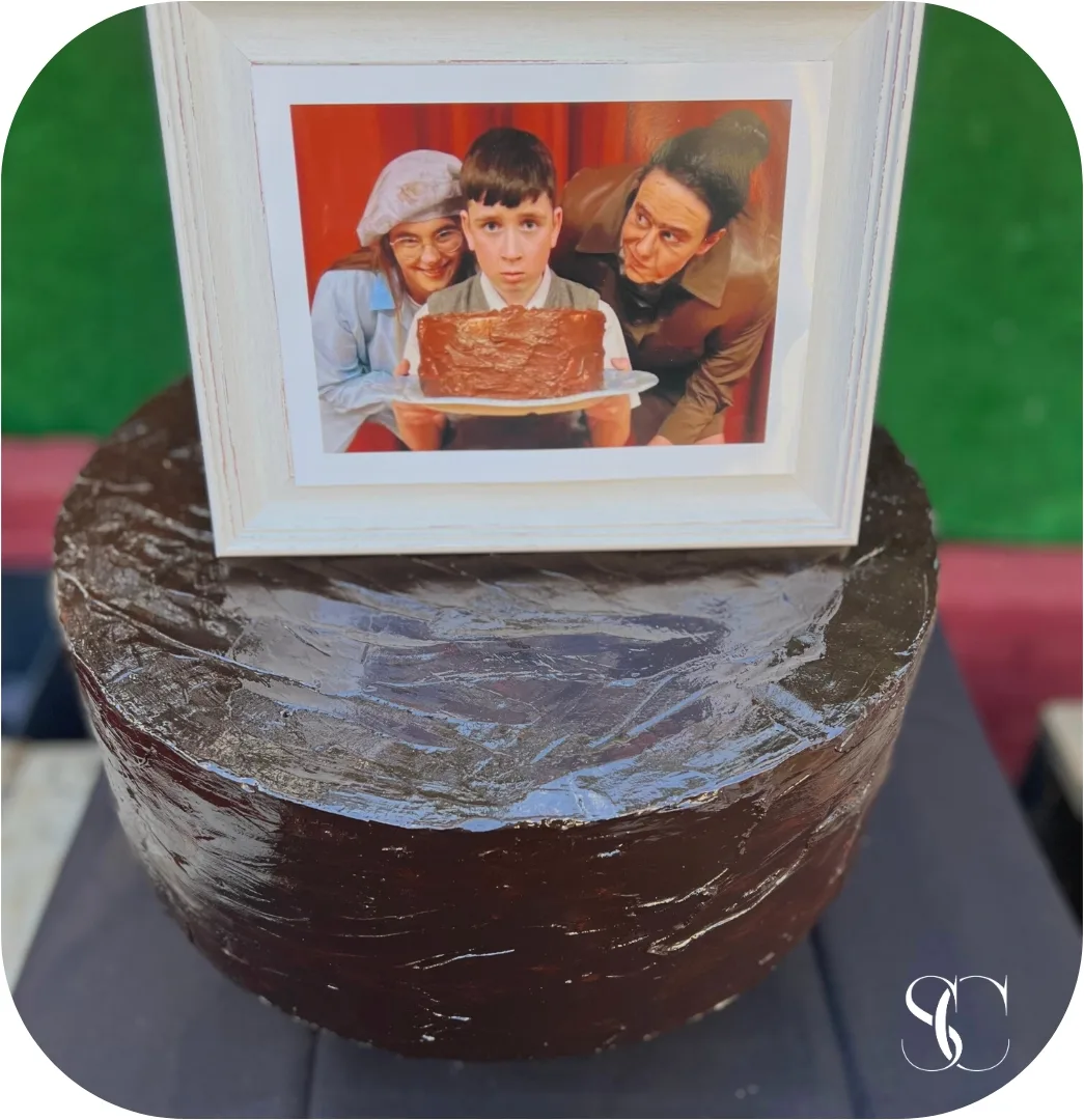 Fake Artificial Giant 15” plain chocolate cake, Matilda inspired style, photograph 4