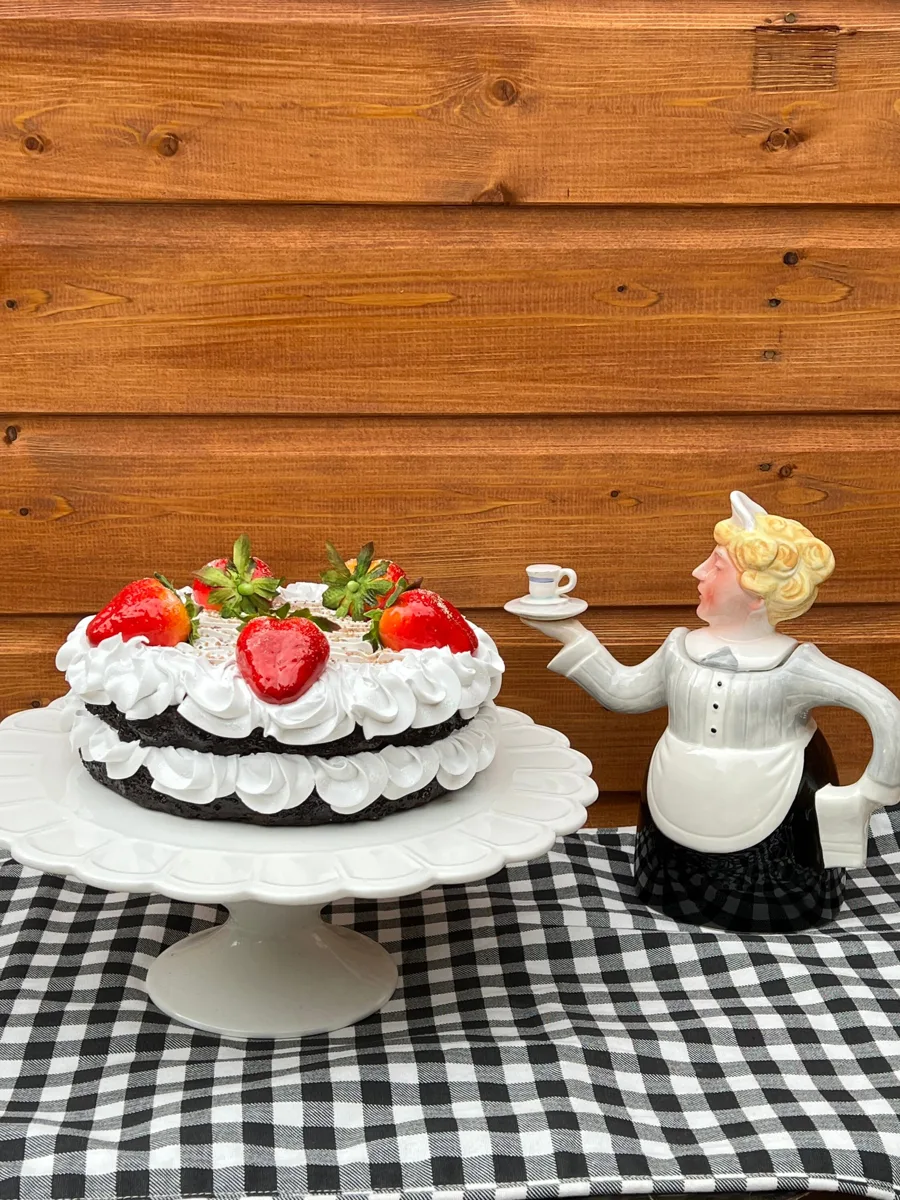 Artificial Fake Cake. Large strawberries. Strawberry Fake Cake. 8” approx. Prop, photograph 2