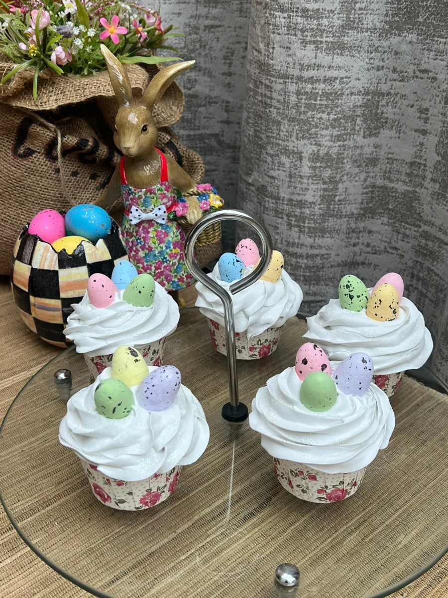 Artificial Fake Cake. Easter Cupcakes. Easter bunny Prop Props Kitchen Table Di, photograph 2