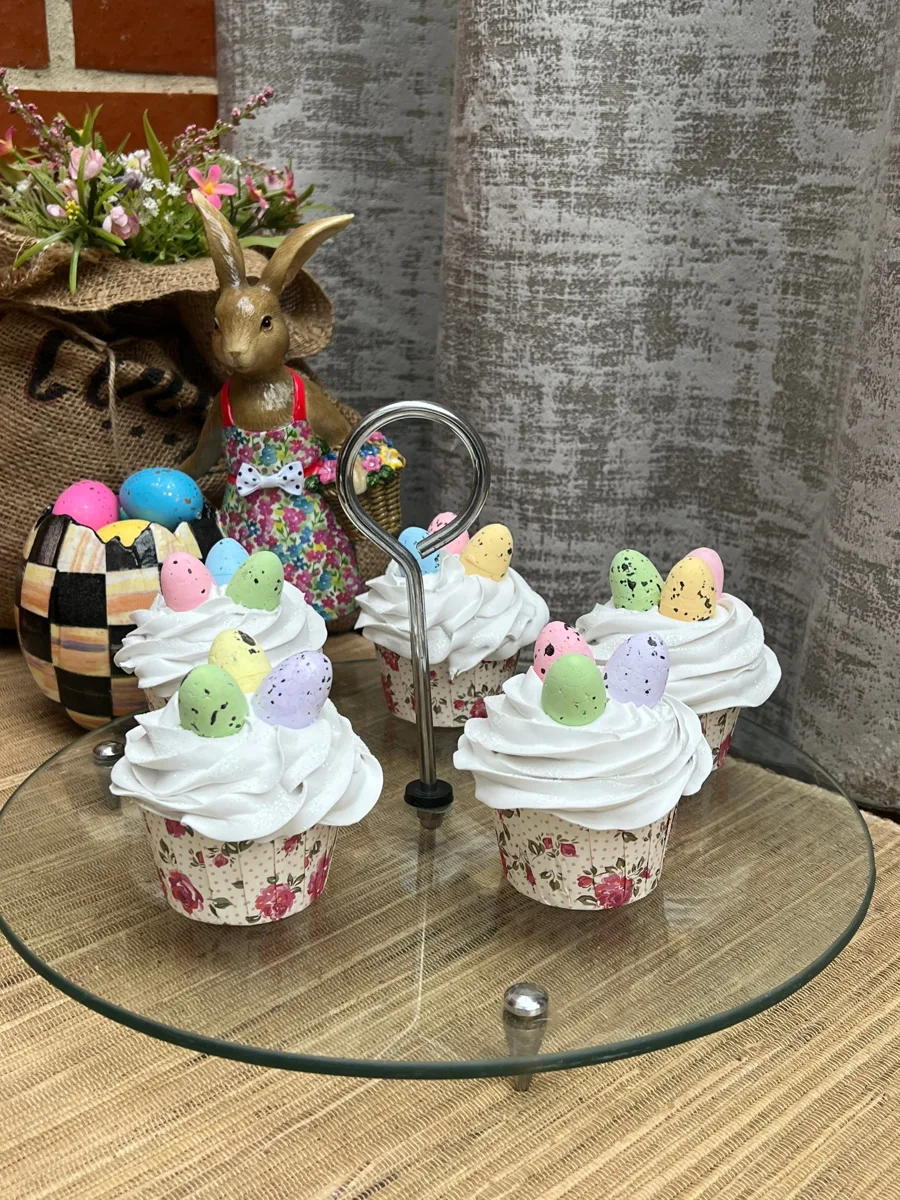 Artificial Fake Cake. Easter Cupcakes. Easter bunny Prop Props Kitchen Table Di, photograph 4
