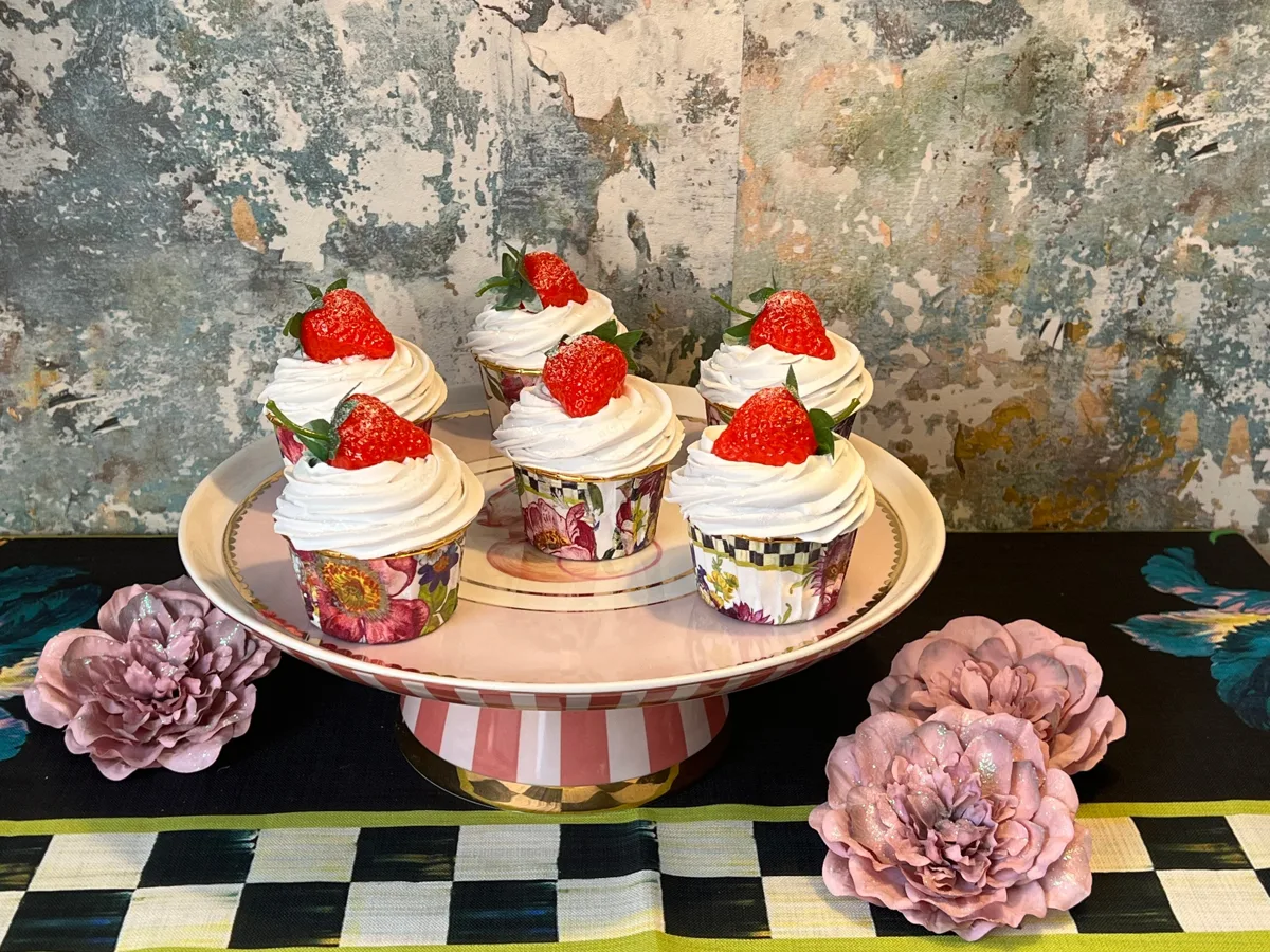 Artificial Fake Cupcakes Set with 6x Mackenzie Childs Inspired style. Flower st, photograph 4