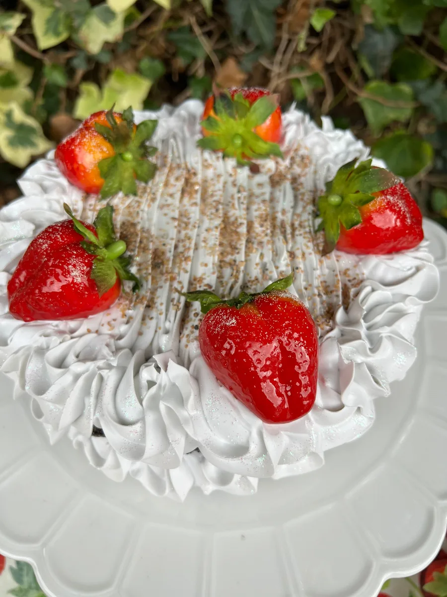 Artificial Fake Cake. Large strawberries. Strawberry Fake Cake. 8” approx. Prop, photograph 5