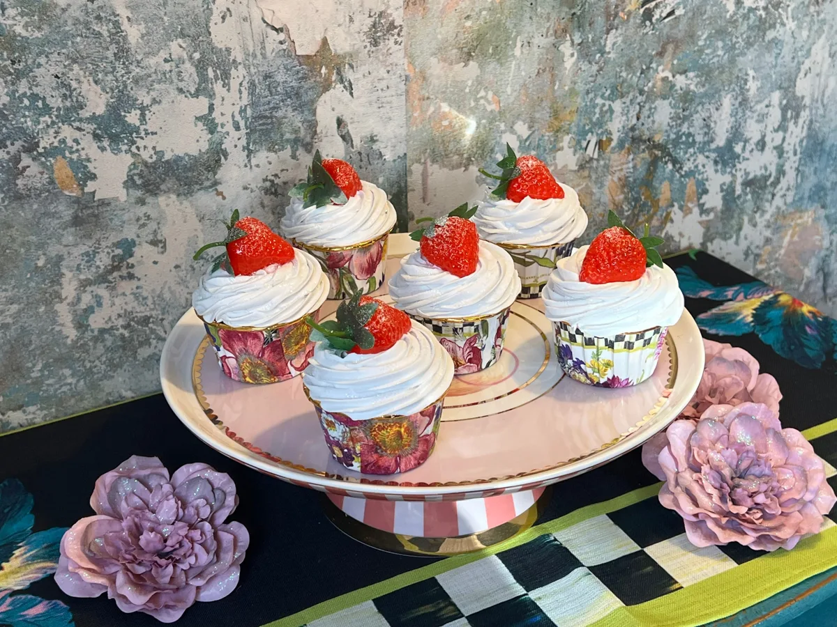 Artificial Fake Cupcakes Set with 6x Mackenzie Childs Inspired style. Flower st, photograph 4
