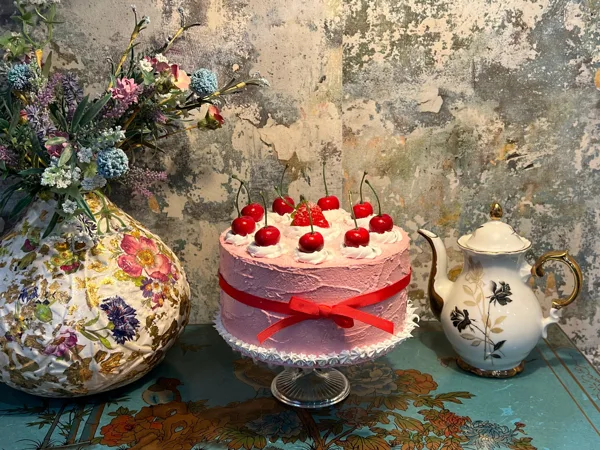 Artificial Fake Cake. Cherries and strawberry 10” cake. Faux cake. Prop Props K