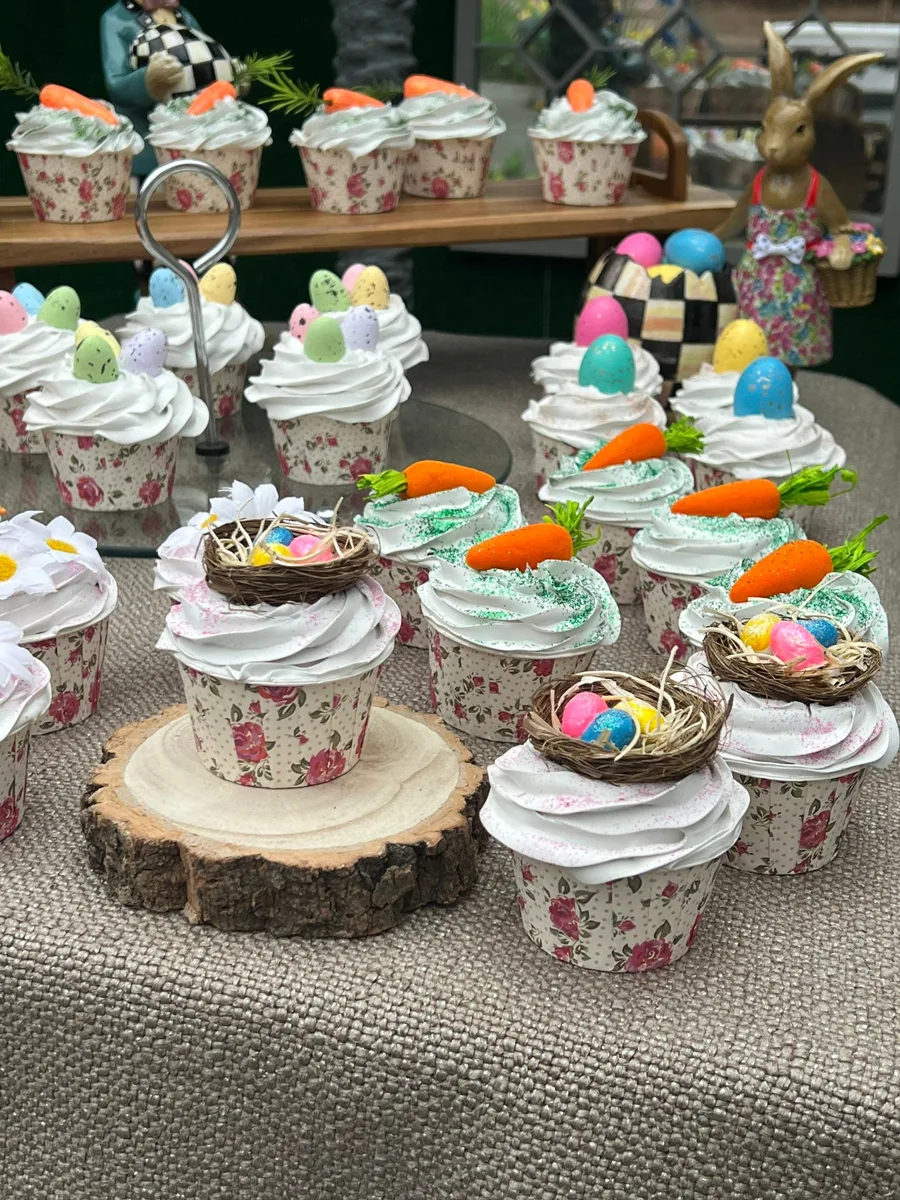 Artificial Fake Cake. Easter Cupcakes. Easter bunny Prop Props Kitchen Table Di, photograph 10
