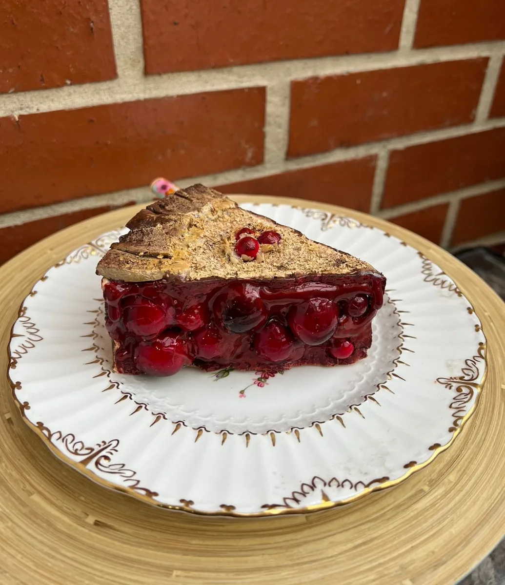 Artificial Fake Cherry Pie Slice. Prop Props Kitchen Table Display, photograph 3