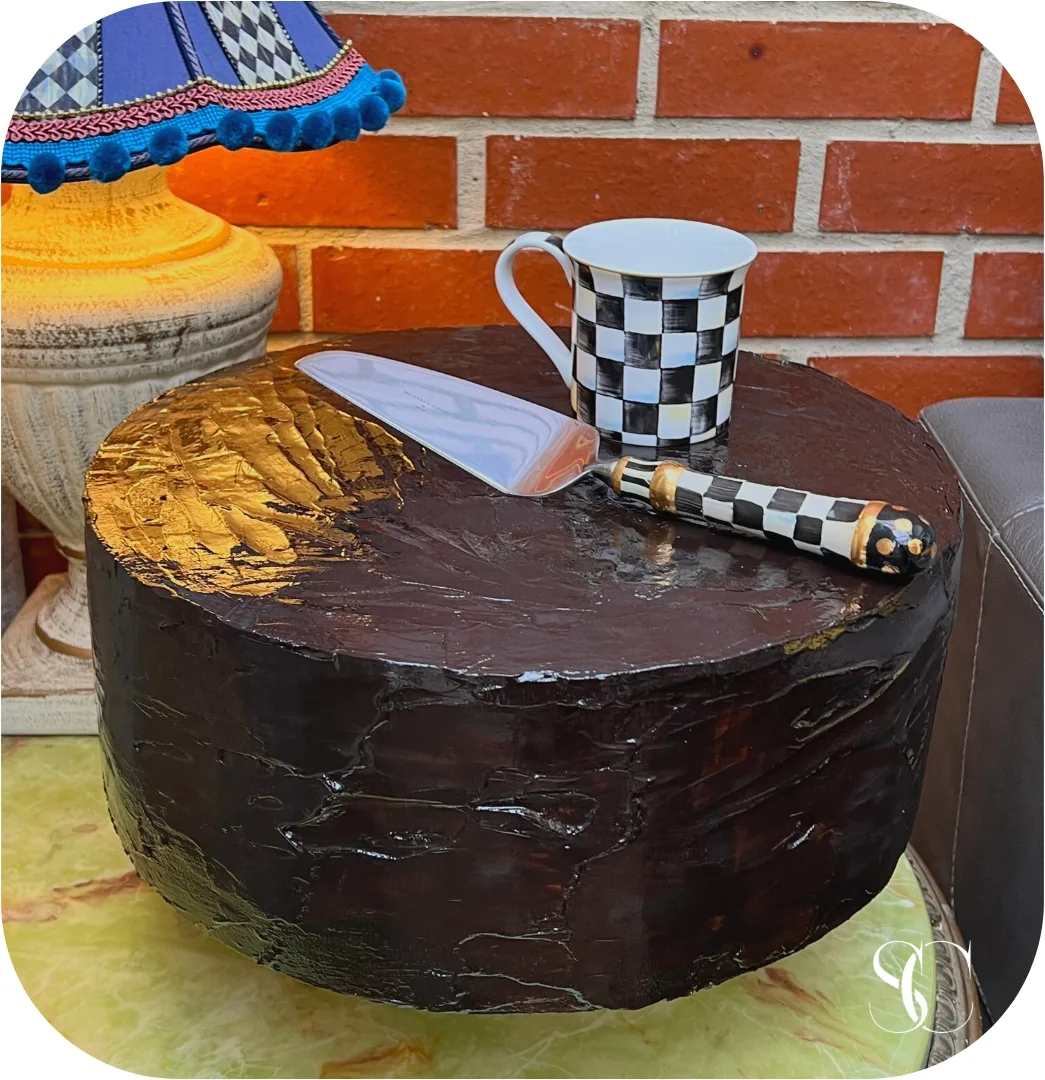 Fake Artificial Giant 15” plain chocolate cake, Matilda inspired style, photograph 2