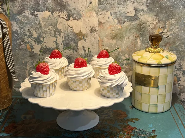 Artificial Fake Cupcakes Set. Mackenzie Inspired Theme. Parchment check. Set of