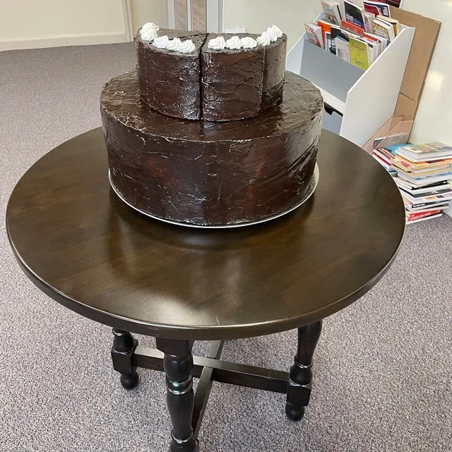 Fake Artificial Giant 15” plain chocolate cake, Matilda inspired style, photograph 9