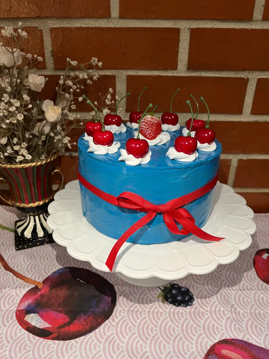 Artificial Fake Cake cherry strawberry Cake. Prop Props Kitchen Table Display, photograph 3
