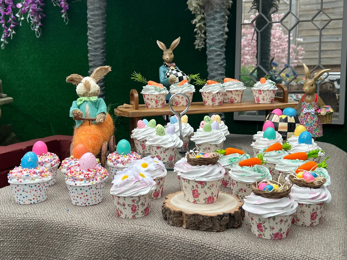 Artificial Fake Cake. Easter Cupcakes. Easter bunny Prop Props Kitchen Table Di, photograph 2
