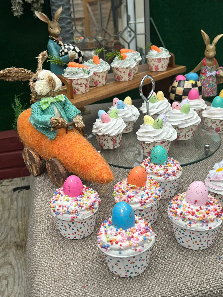 Artificial Fake Cake. Easter Cupcakes. Easter bunny Prop Props Kitchen Table Di, photograph 5
