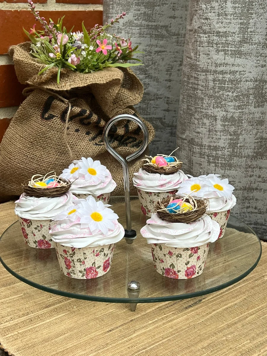 Artificial Fake Cake. Easter Cupcakes. Easter bunny Prop Props Kitchen Table Di, photograph 1