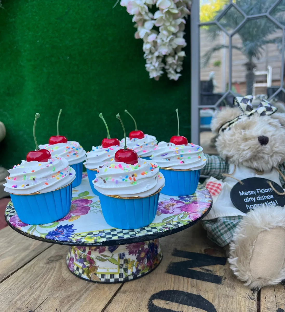 Artificial Fake Cupcakes Set. Cherry sprinkles Theme. Prop Props Kitchen Table, photograph 7