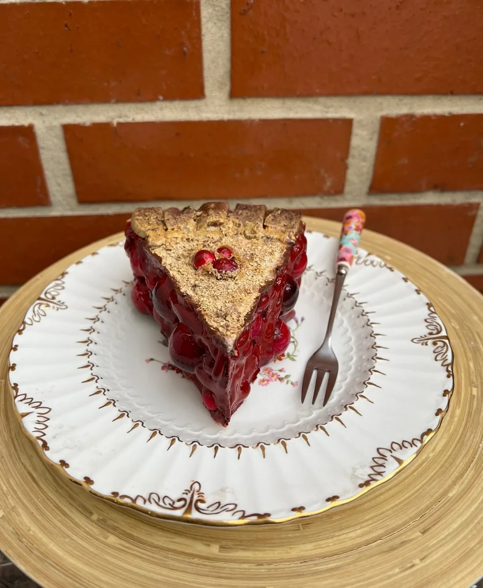 Artificial Fake Cherry Pie Slice. Prop Props Kitchen Table Display, photograph 2