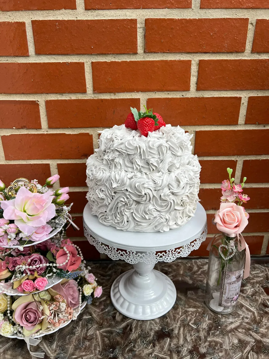 Artificial Fake Cake. White flower icing Sponge Cake 10” and 6” 2 layers. Prop, photograph 1