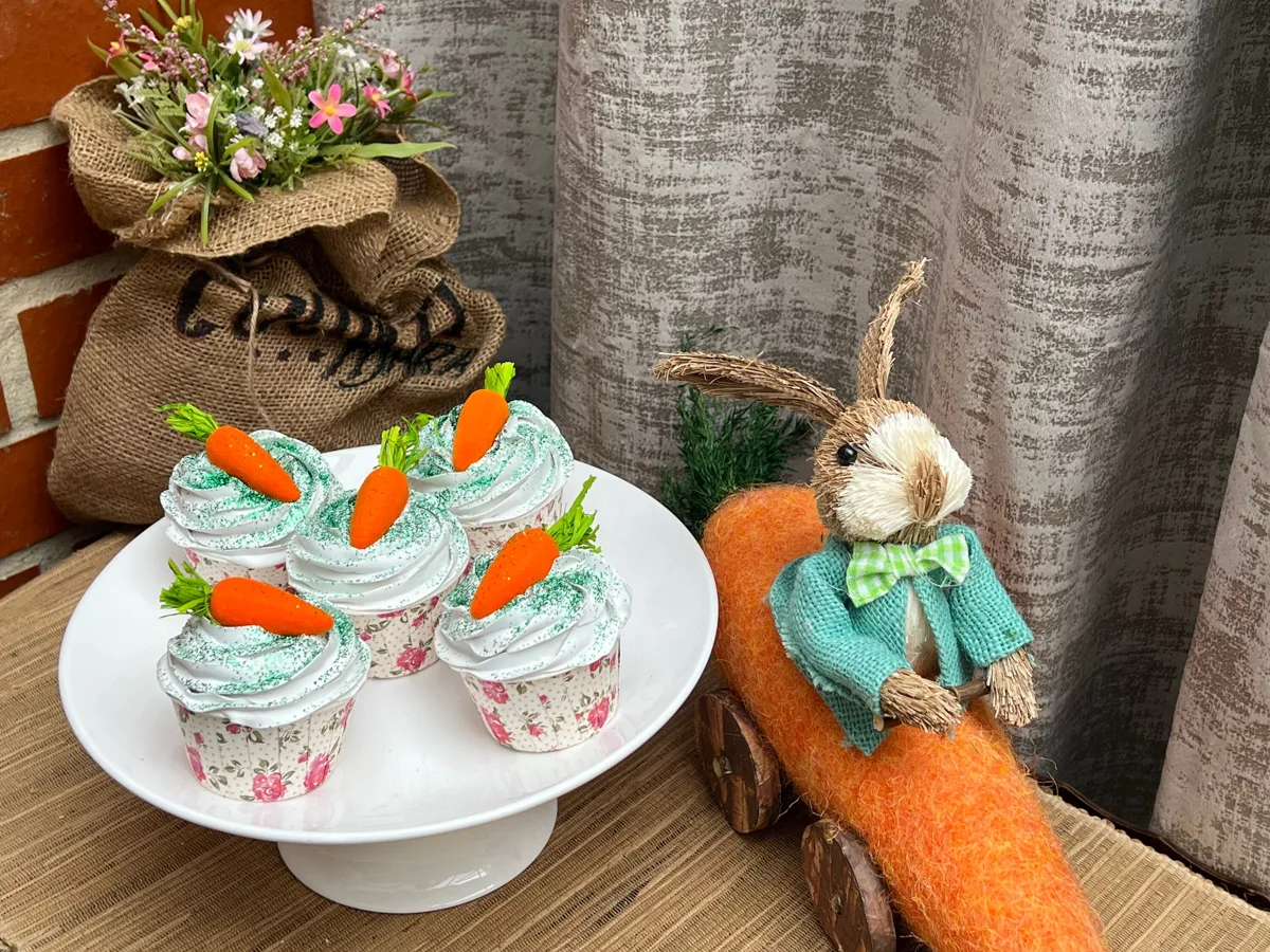 Artificial Fake Cake. Easter Cupcakes. Easter bunny Prop Props Kitchen Table Di, photograph 2