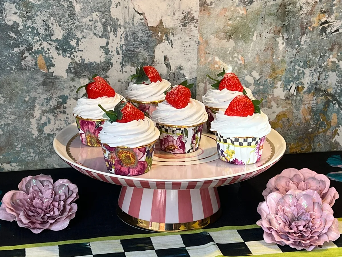 Artificial Fake Cupcakes Set with 6x Mackenzie Childs Inspired style. Flower st, photograph 1