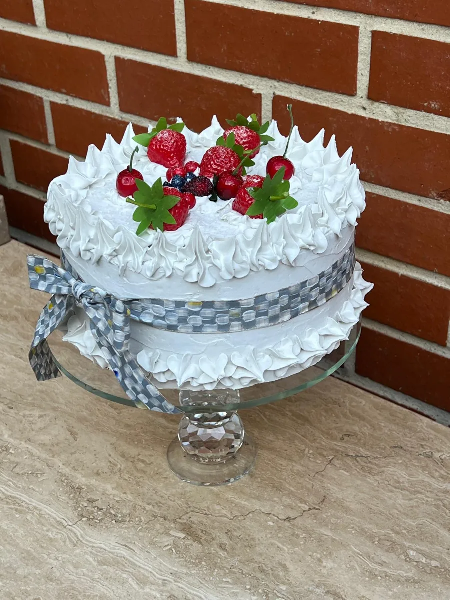 Artificial Fake Cake. Multi-fruit 10” Cake. Sterling-inspired style ribbon, photograph 5
