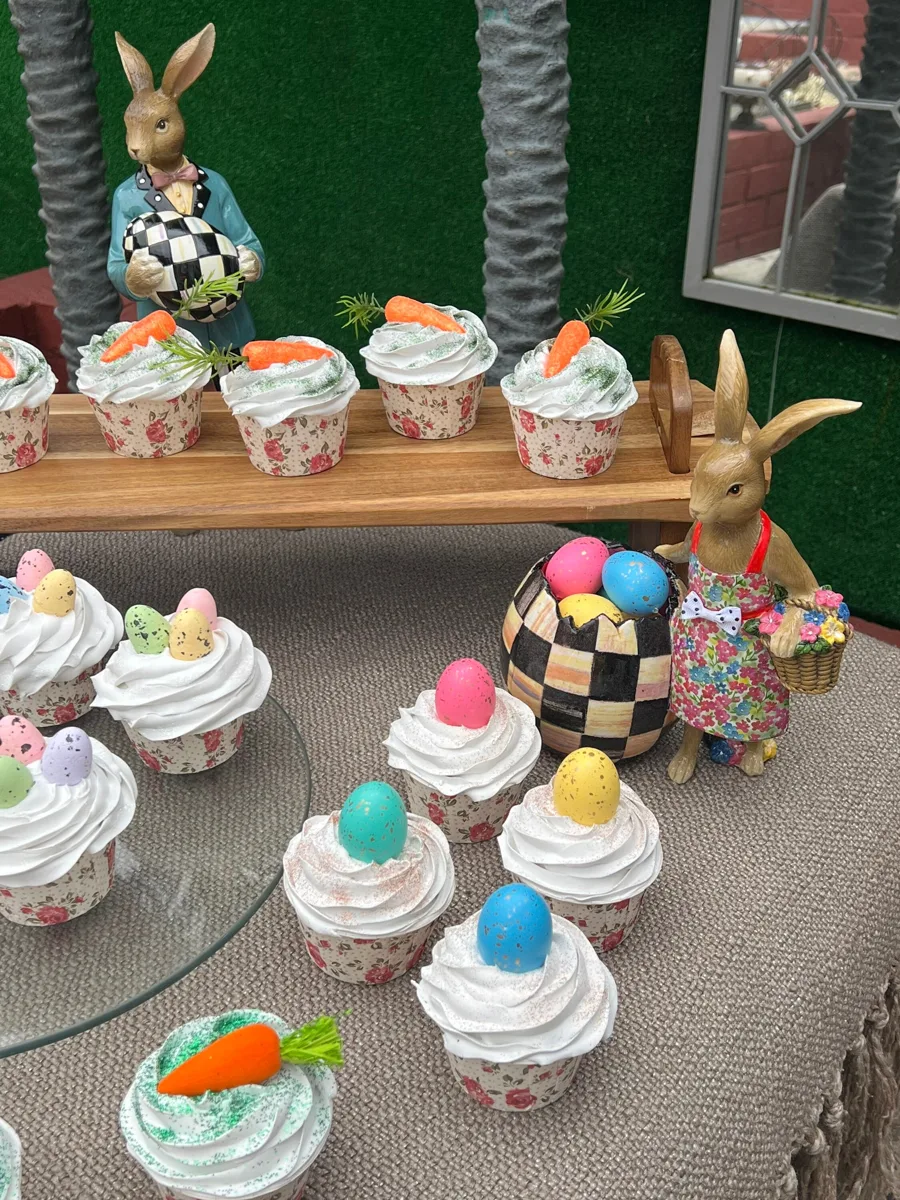 Artificial Fake Cake. Easter Cupcakes. Easter bunny Prop Props Kitchen Table Di, photograph 3