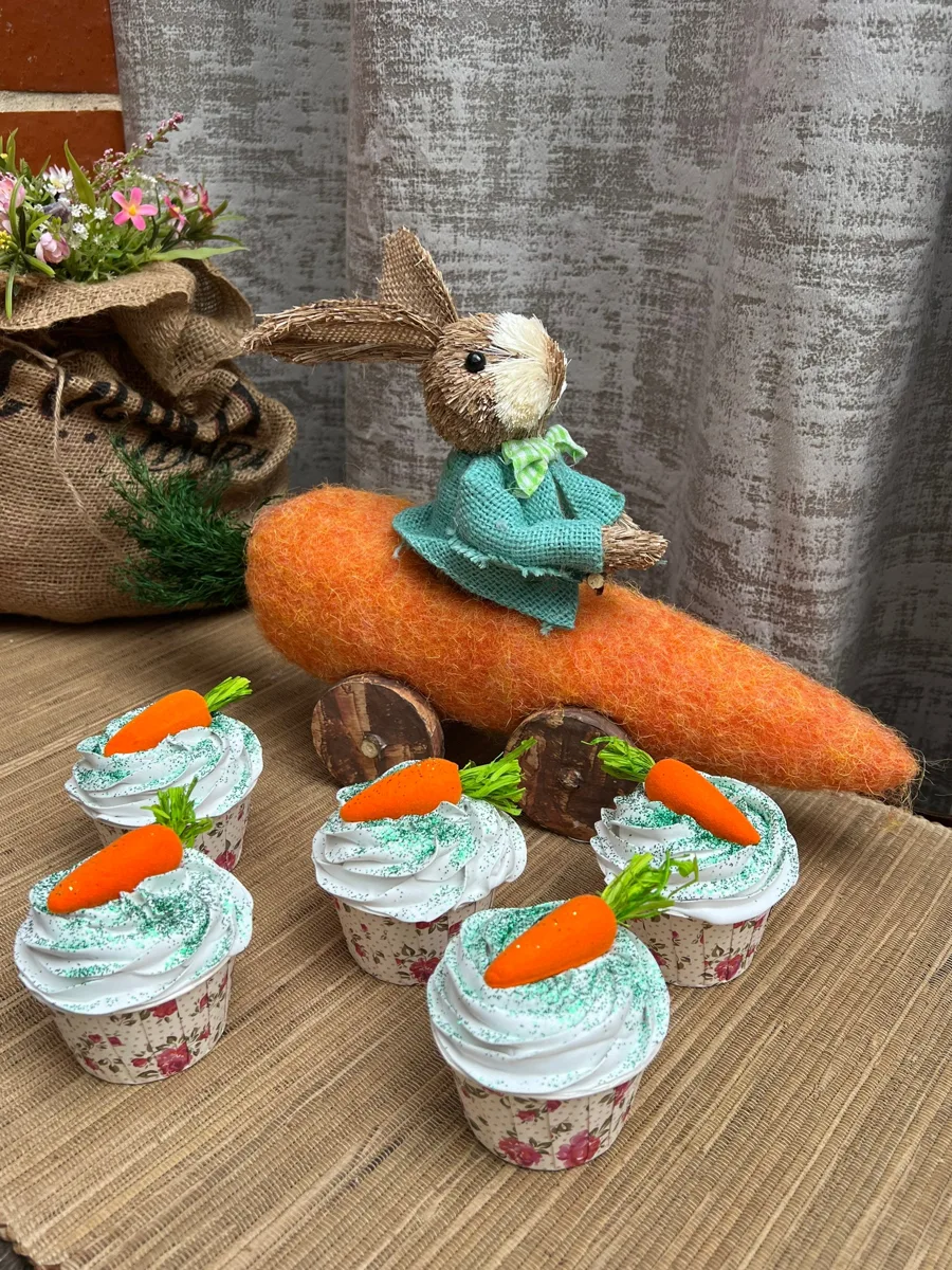 Artificial Fake Cake. Easter Cupcakes. Easter bunny Prop Props Kitchen Table Di, photograph 4