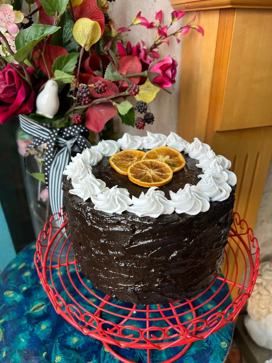 Artificial Fake Cake. 8” fake orange chocolate Cake. Faux cake. Prop Props Kitc, photograph 1