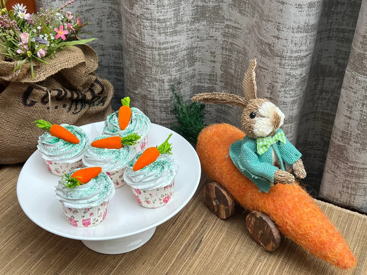 Artificial Fake Cake. Easter Cupcakes. Easter bunny Prop Props Kitchen Table Di, photograph 3