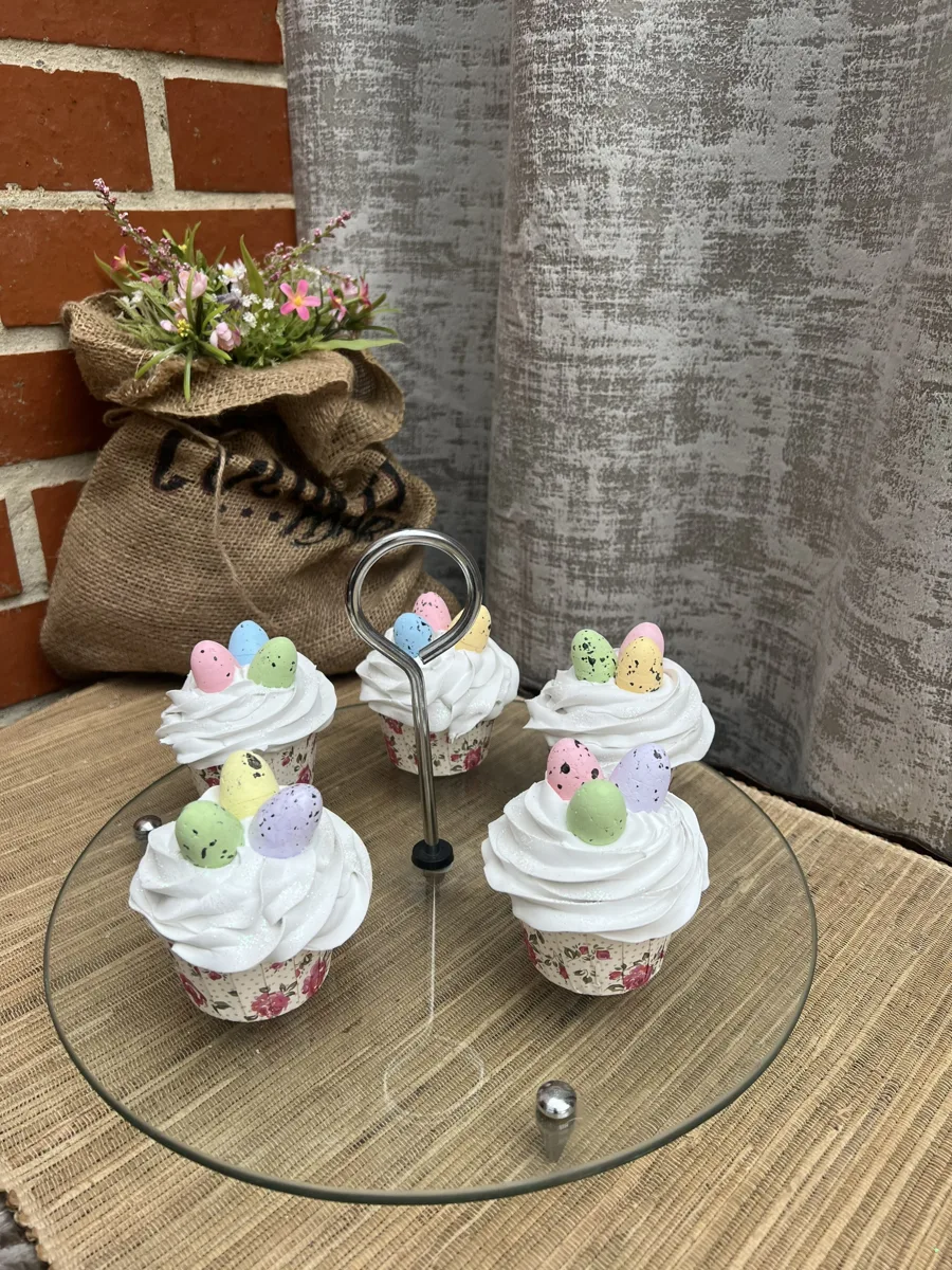 Artificial Fake Cake. Easter Cupcakes. Easter bunny Prop Props Kitchen Table Di, photograph 3