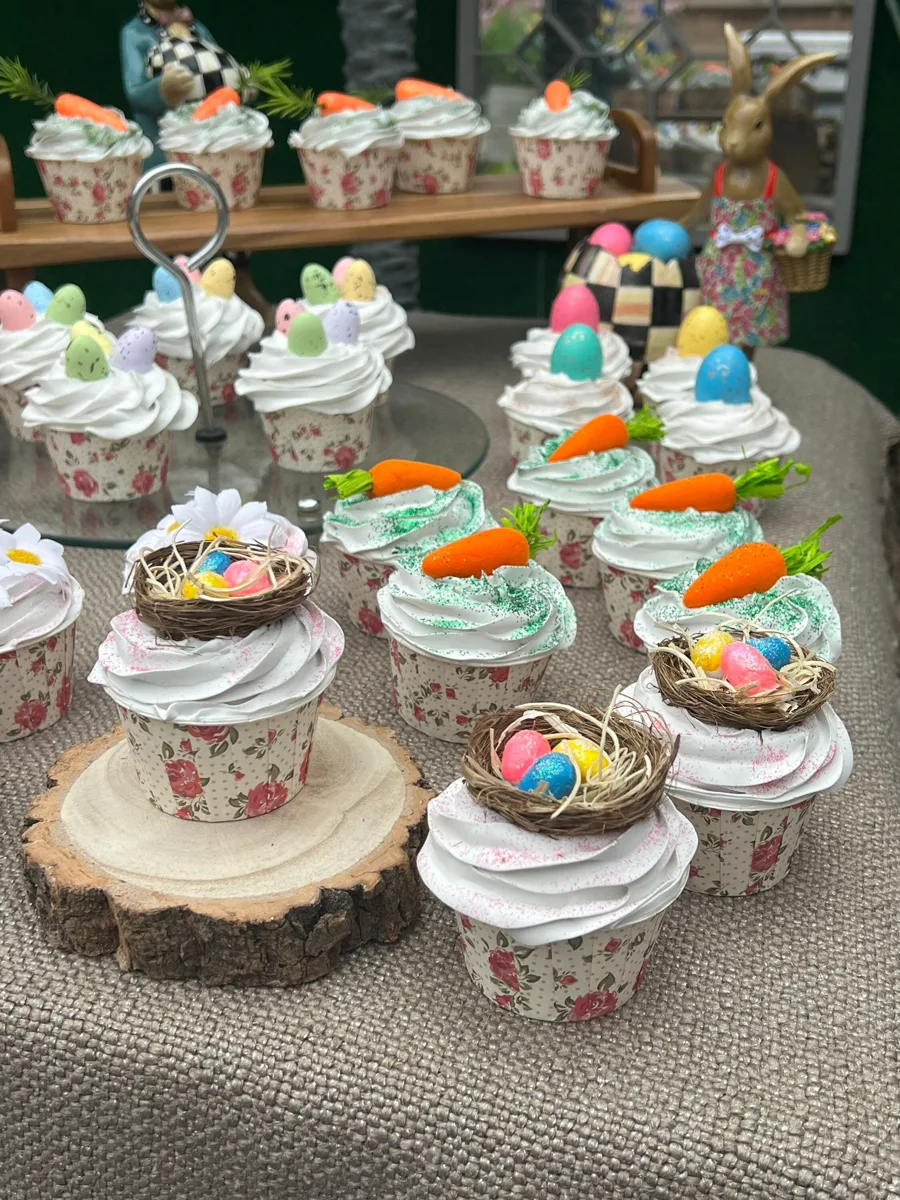 Artificial Fake Cake. Easter Cupcakes. Easter bunny Prop Props Kitchen Table Di, photograph 9