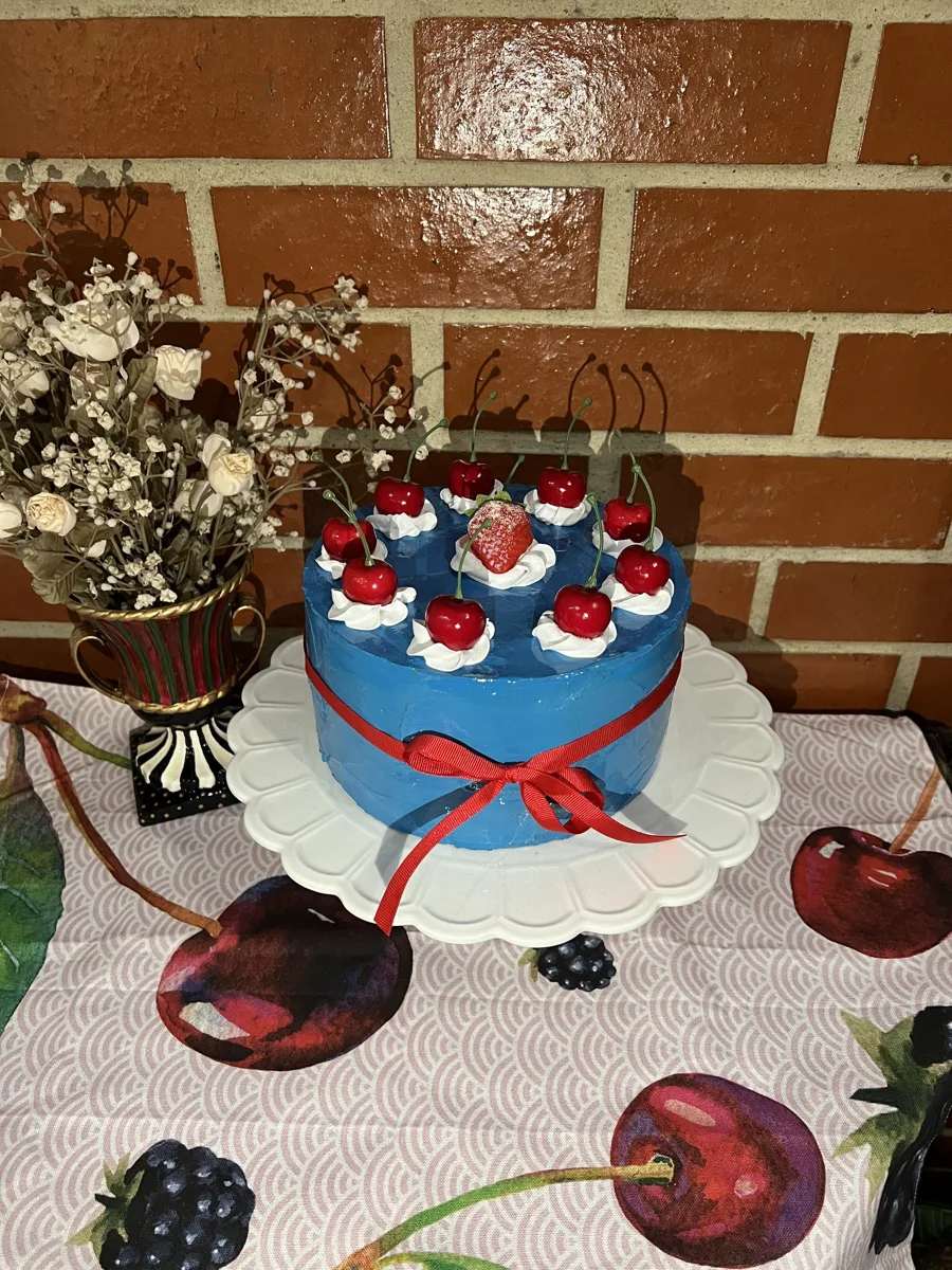 Artificial Fake Cake cherry strawberry Cake. Prop Props Kitchen Table Display, photograph 5